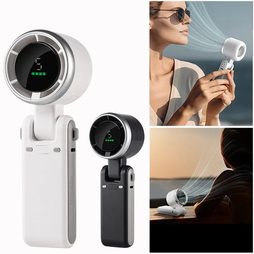 5-Speed Turbo Handheld Fan - USB Rechargeable Mini Fan, Portable Foldable Bladeless with Large Battery for Travel/Outdoor