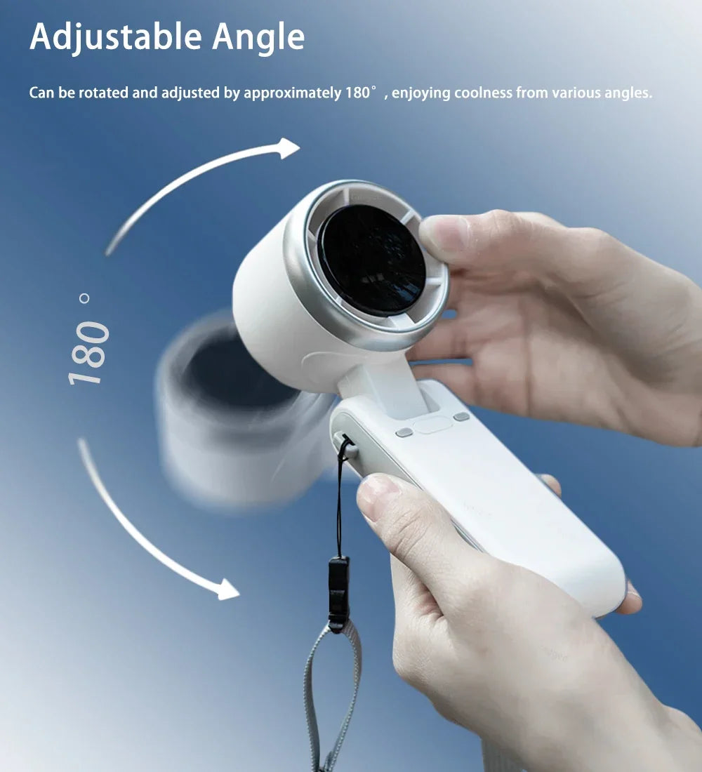 5-Speed Turbo Handheld Fan - USB Rechargeable Mini Fan, Portable Foldable Bladeless with Large Battery for Travel/Outdoor