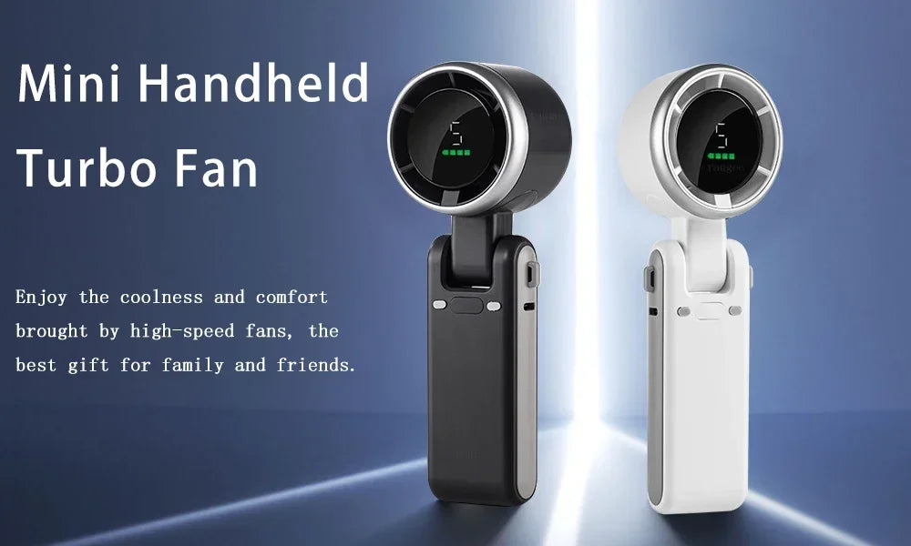 5-Speed Turbo Handheld Fan - USB Rechargeable Mini Fan, Portable Foldable Bladeless with Large Battery for Travel/Outdoor
