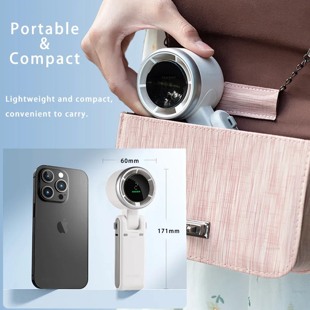 5-Speed Turbo Handheld Fan - USB Rechargeable Mini Fan, Portable Foldable Bladeless with Large Battery for Travel/Outdoor