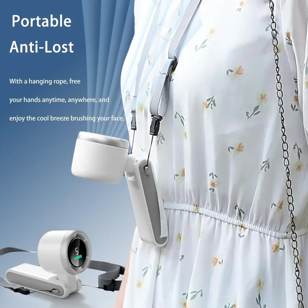 5-Speed Turbo Handheld Fan - USB Rechargeable Mini Fan, Portable Foldable Bladeless with Large Battery for Travel/Outdoor