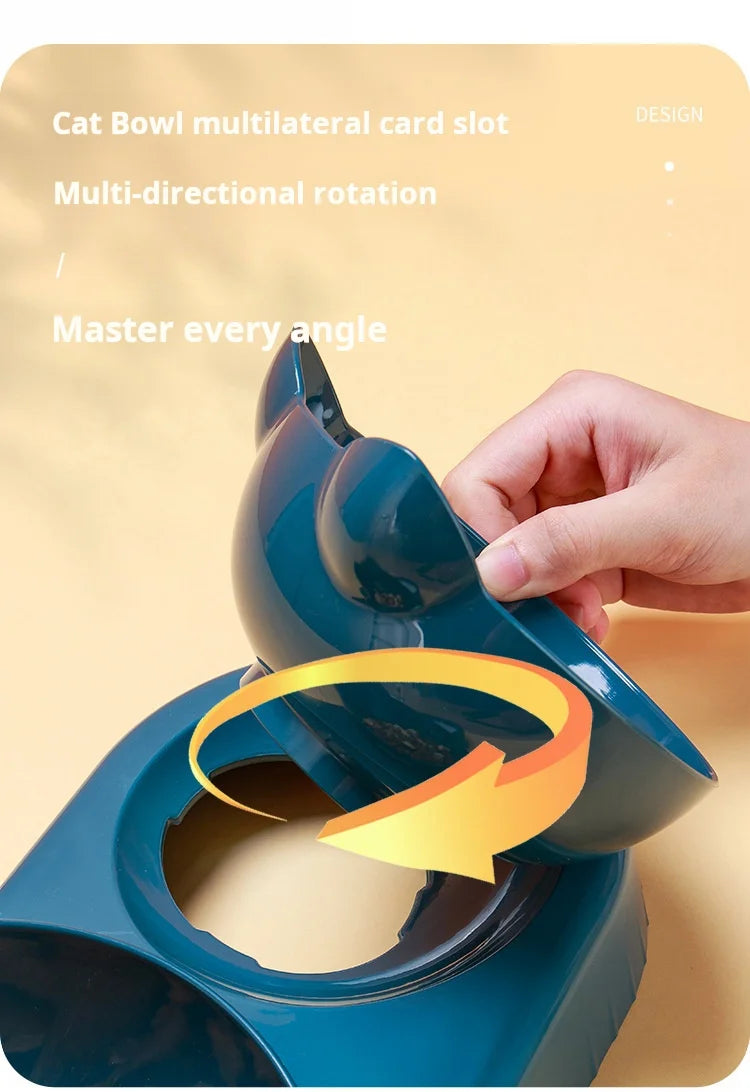 3 In 1 Ear Design Tilted Cat Water And Food Bowl Set With Gravity Water Bottle For Neck Protection